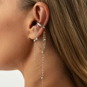 Brincos de Orelha Sem Piercing com Corrente Longa